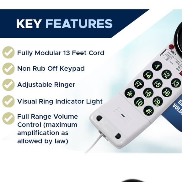 New Easy to Use One-Piece Telephone with Extra Loud Volume Boost,Corded Landline - Picture 7 of 16